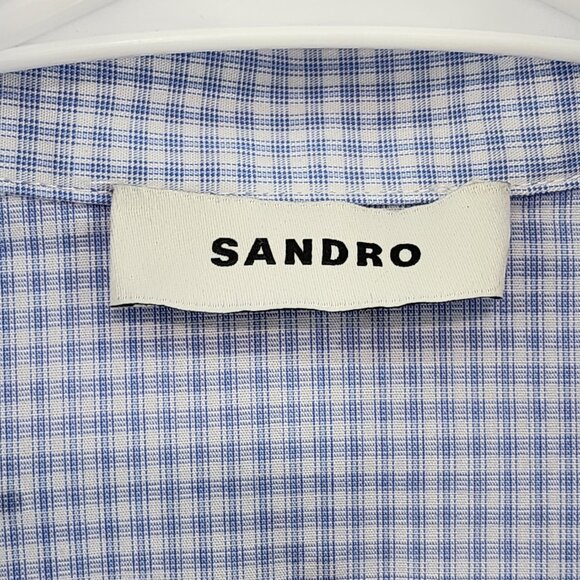 Sandro Women's Rhinestone Embellished Cotton Button Down Plaid Shirt - Picture 6 of 9